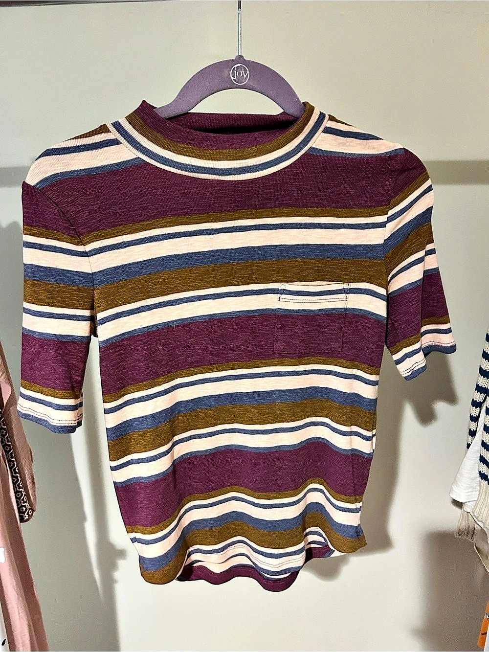 Madewell Mockneck Shirttail Tee in Stripe Purple & Blue Small